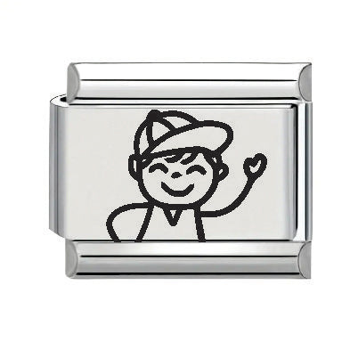 9mm Laser Italian Charm - Boy 2 Drawing