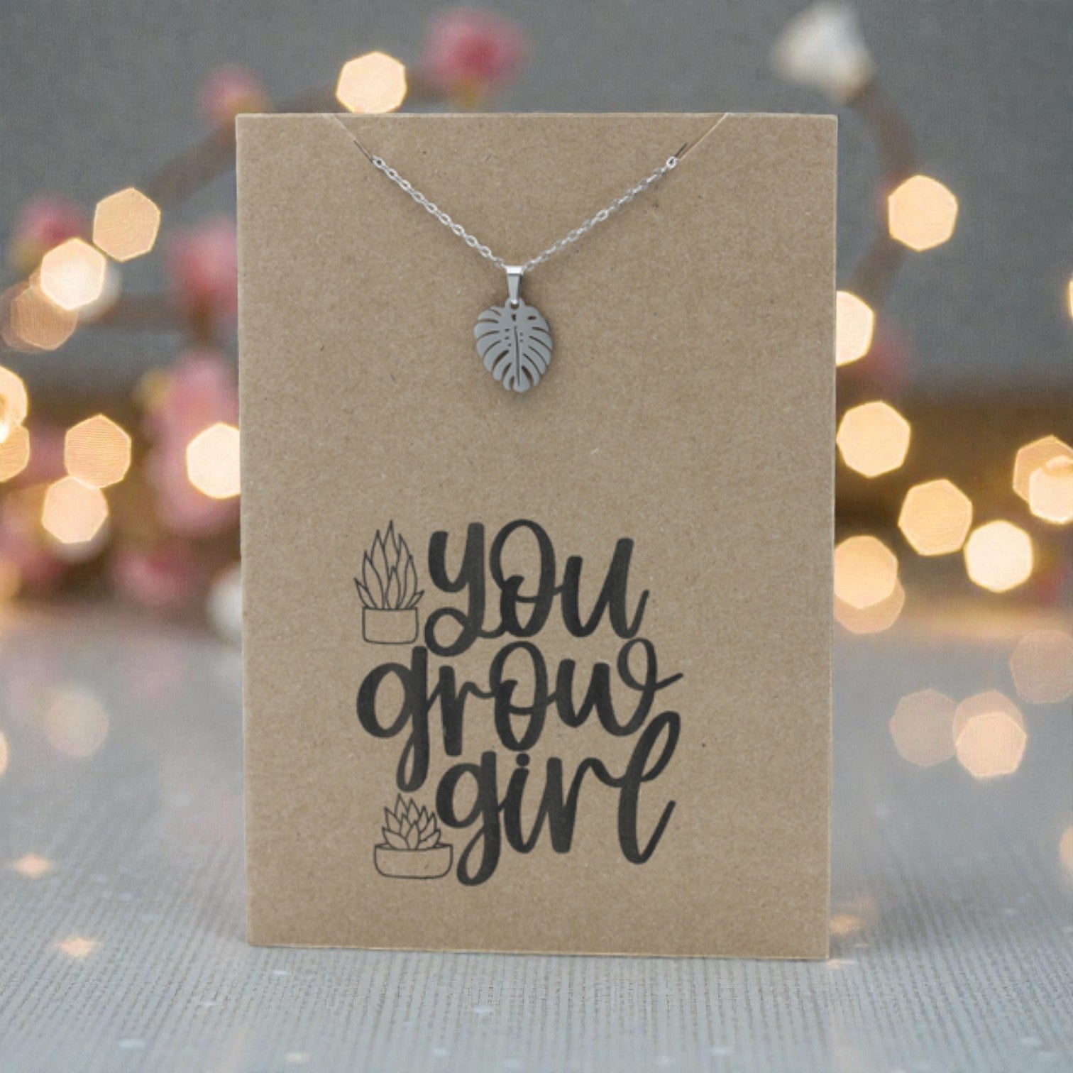 Monstera Leaf Pendant & Chain - Card 518