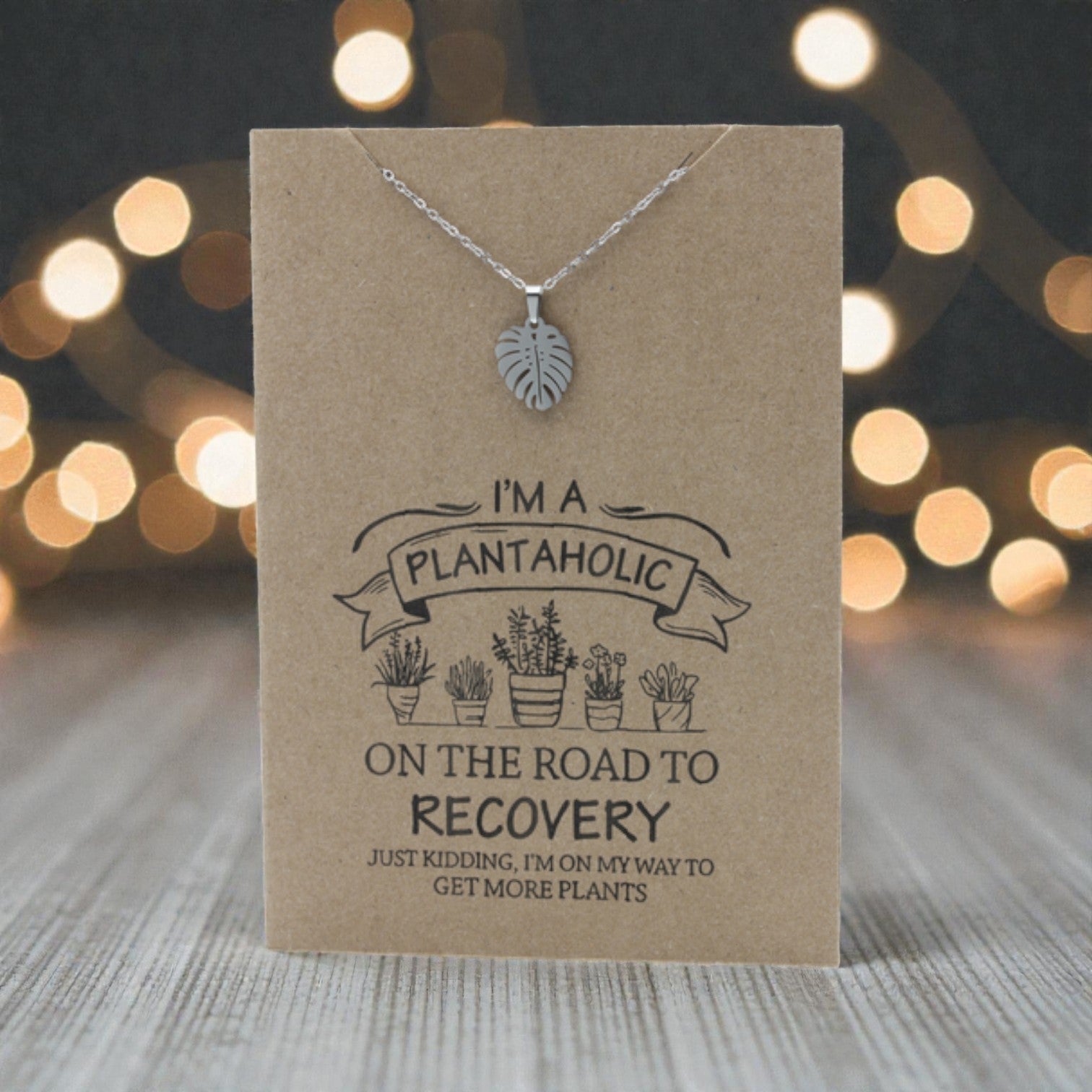 Monstera Leaf Pendant & Chain - Card 519