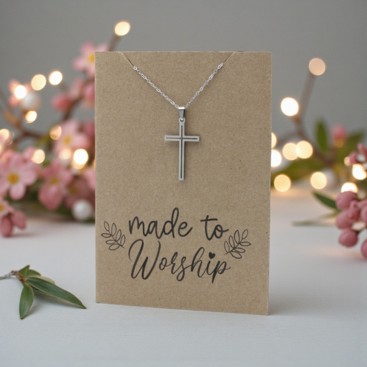 Cross Outline Pendant & Chain - Card 522