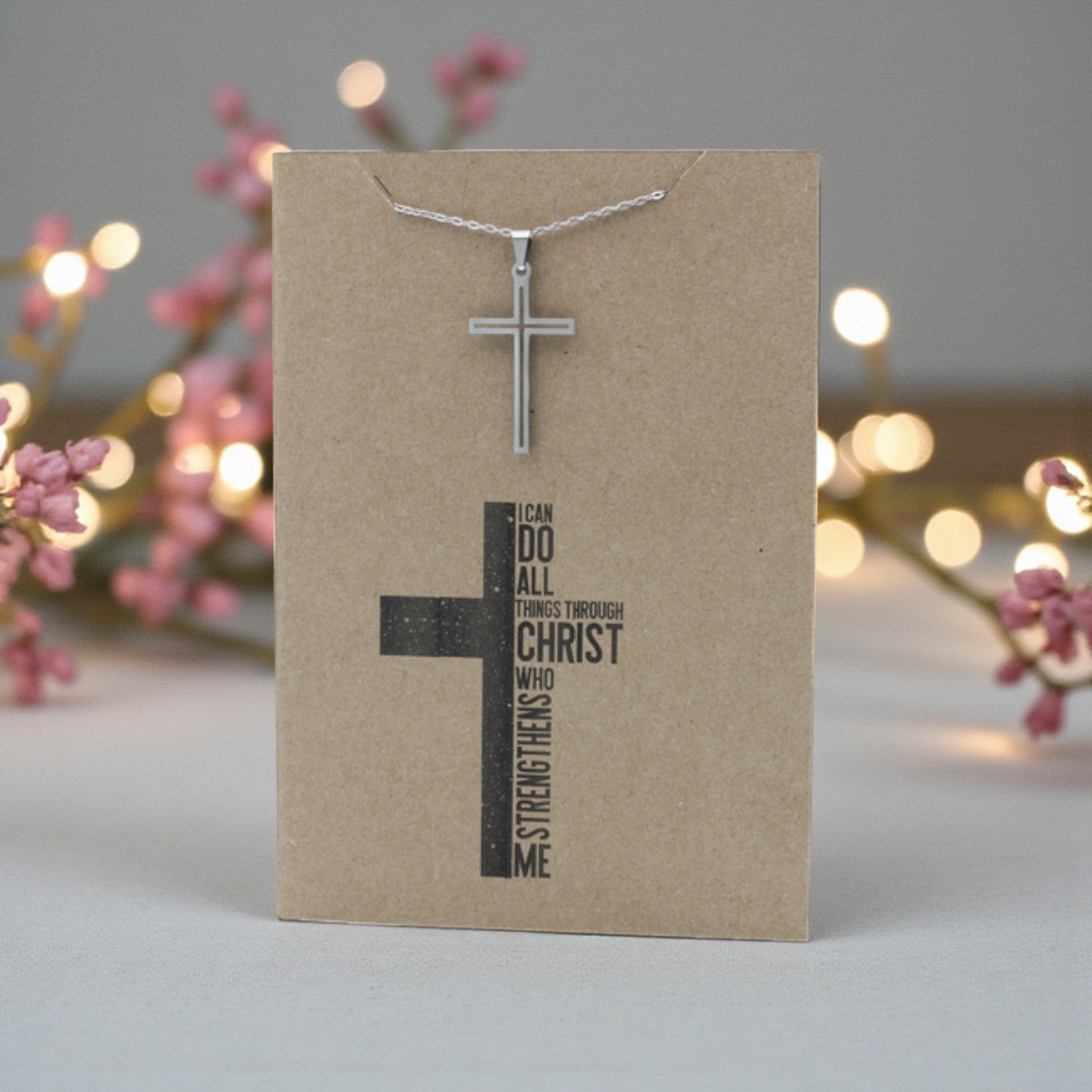 Cross Outline Pendant & Chain - Card 524