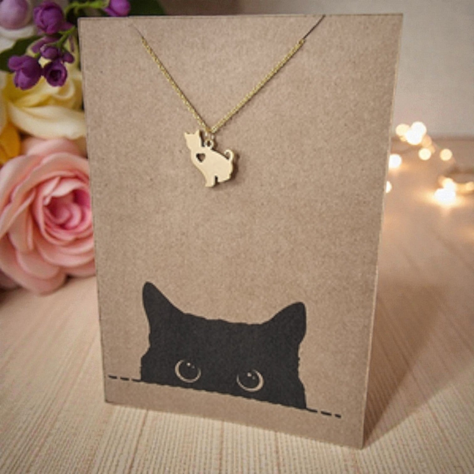 Gold Cat Pendant & Chain - Card 375