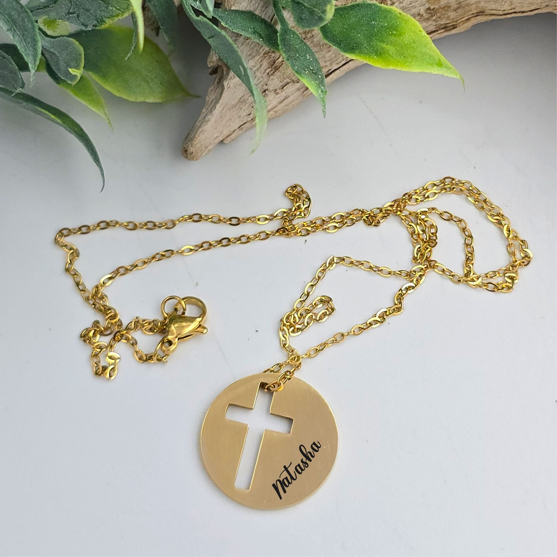 Personalized Cross Disc Necklace