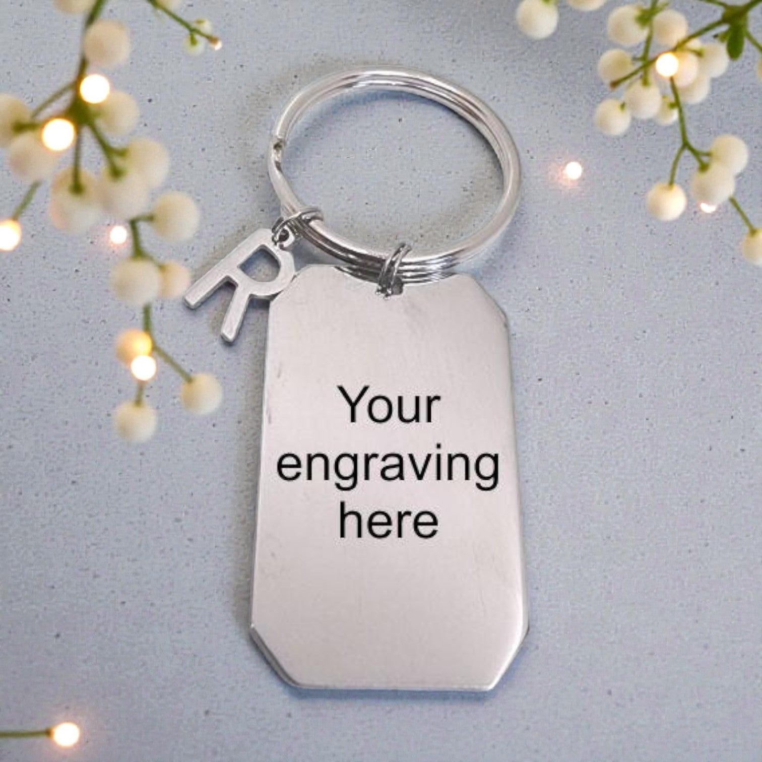 Custom Engraved Dog Tag Keyring and Letter Charm