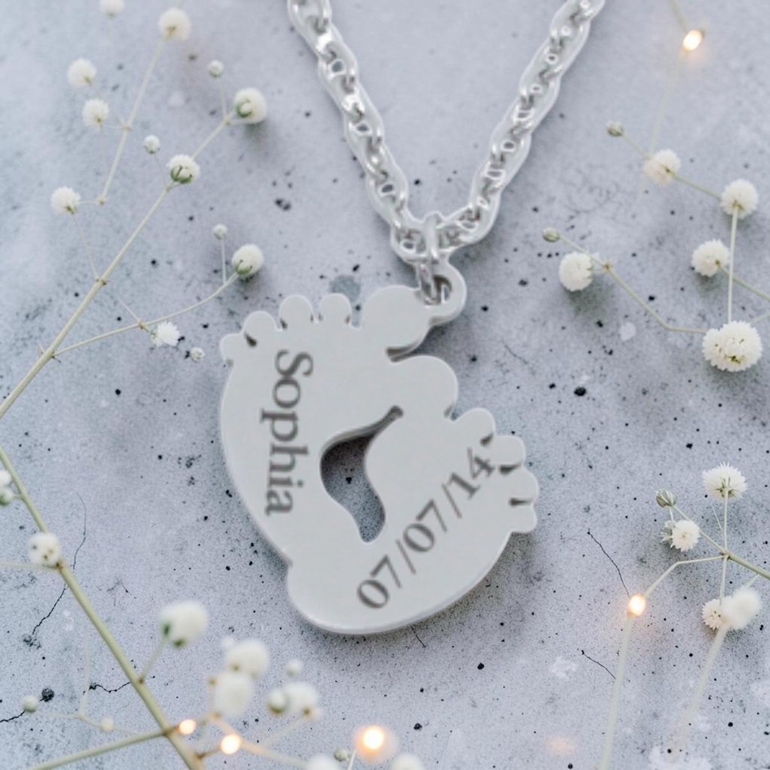 Custom Engraved Feet Pendant and Chain