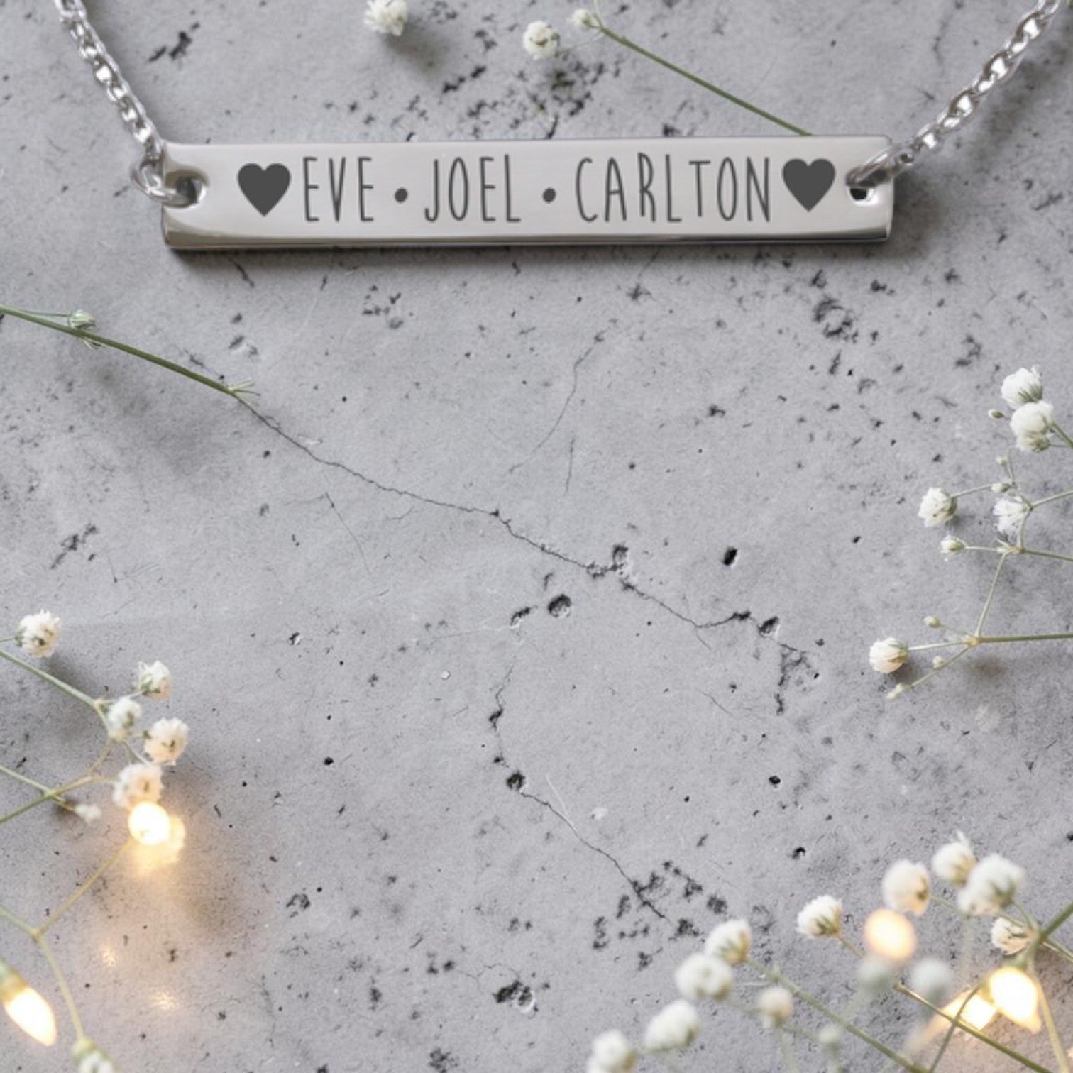 Custom Engraved Horizontal Bar Pendant and Chain