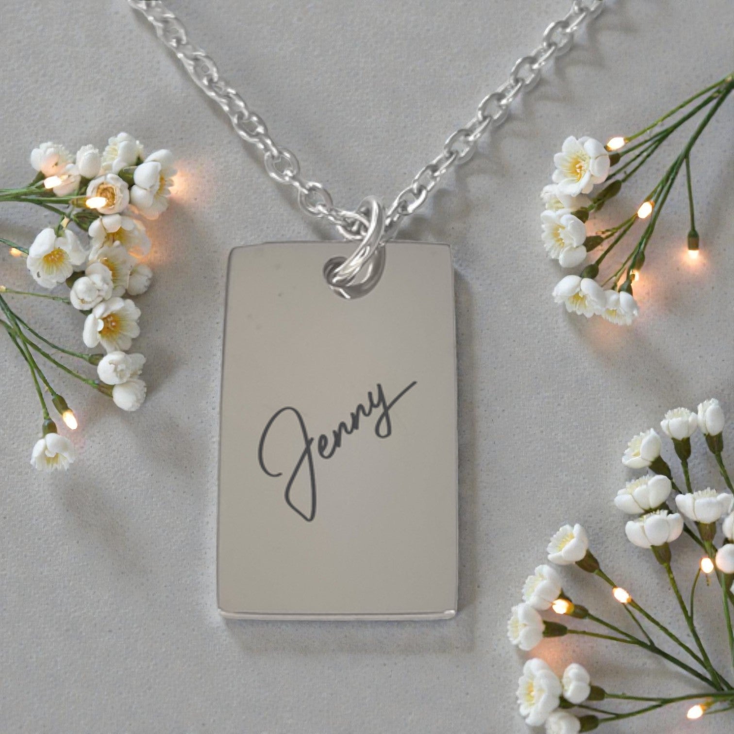 Custom Engraved Rectangle Pendant 1 with Chain