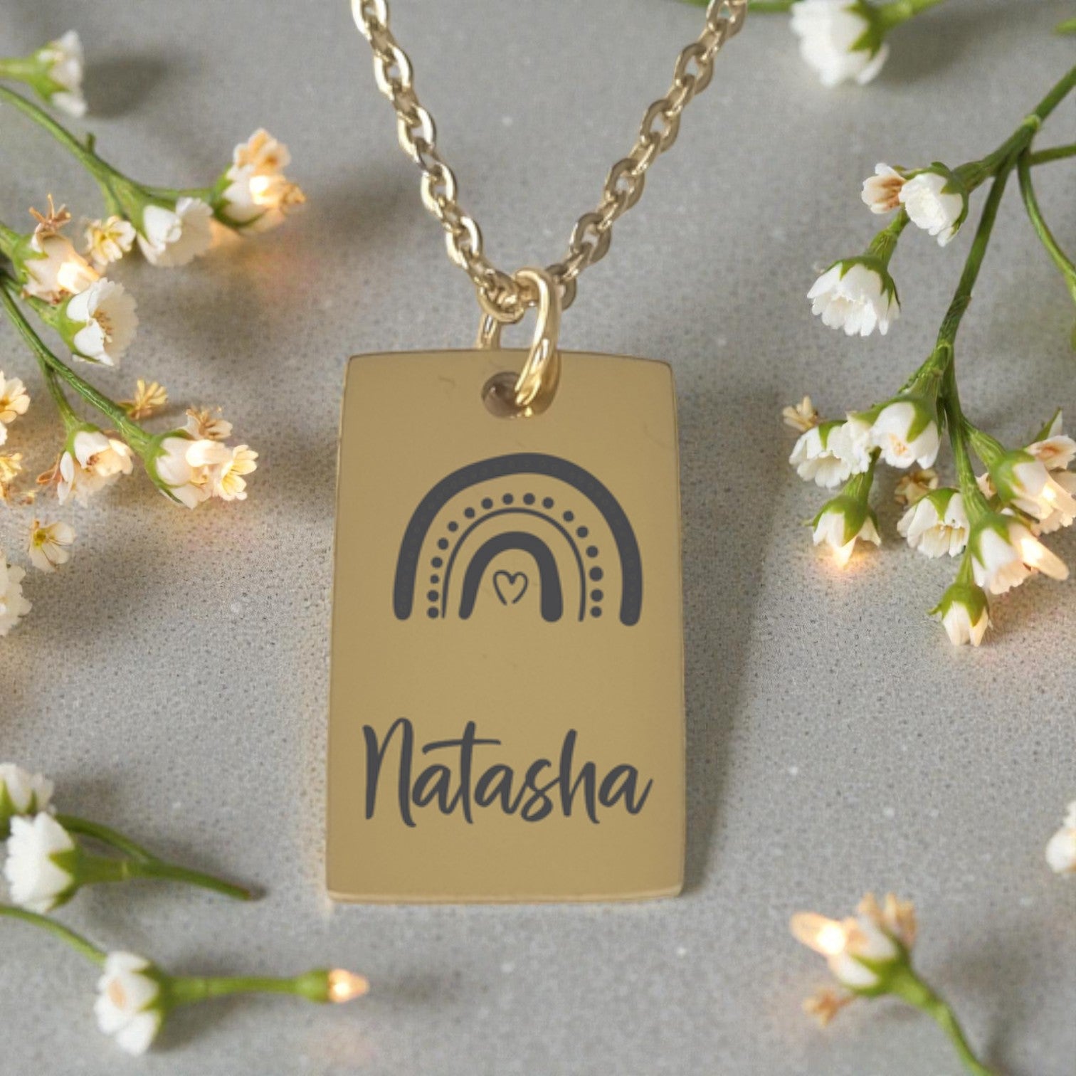 Custom Engraved Rectangle Pendant 2 with Chain