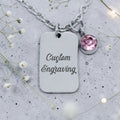 Custom Engraved Rectangle Pendant with Birthstone and Chain