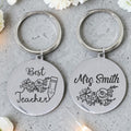 Custom Engraved Round Best Teacher Keyring (front & back)