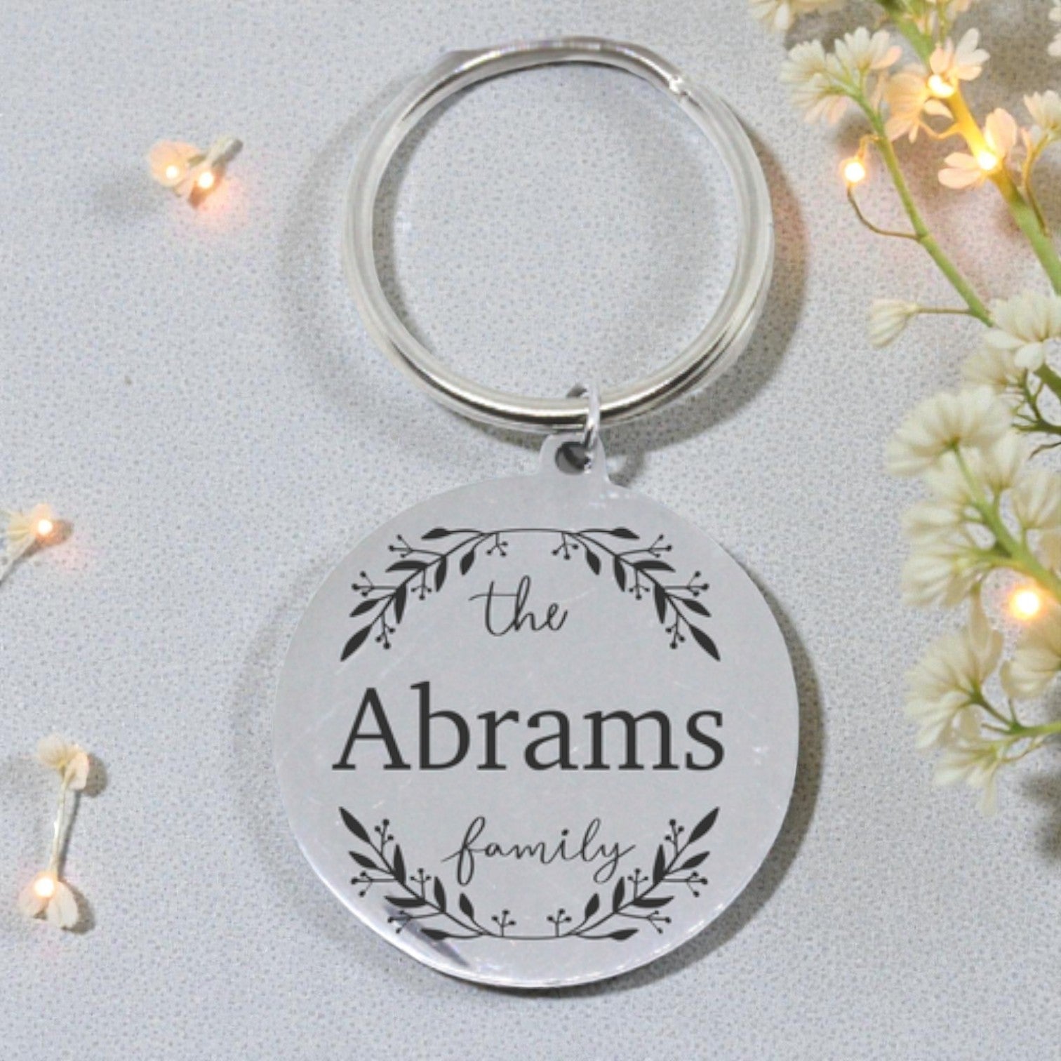 Custom Engraved Round Family Keyring