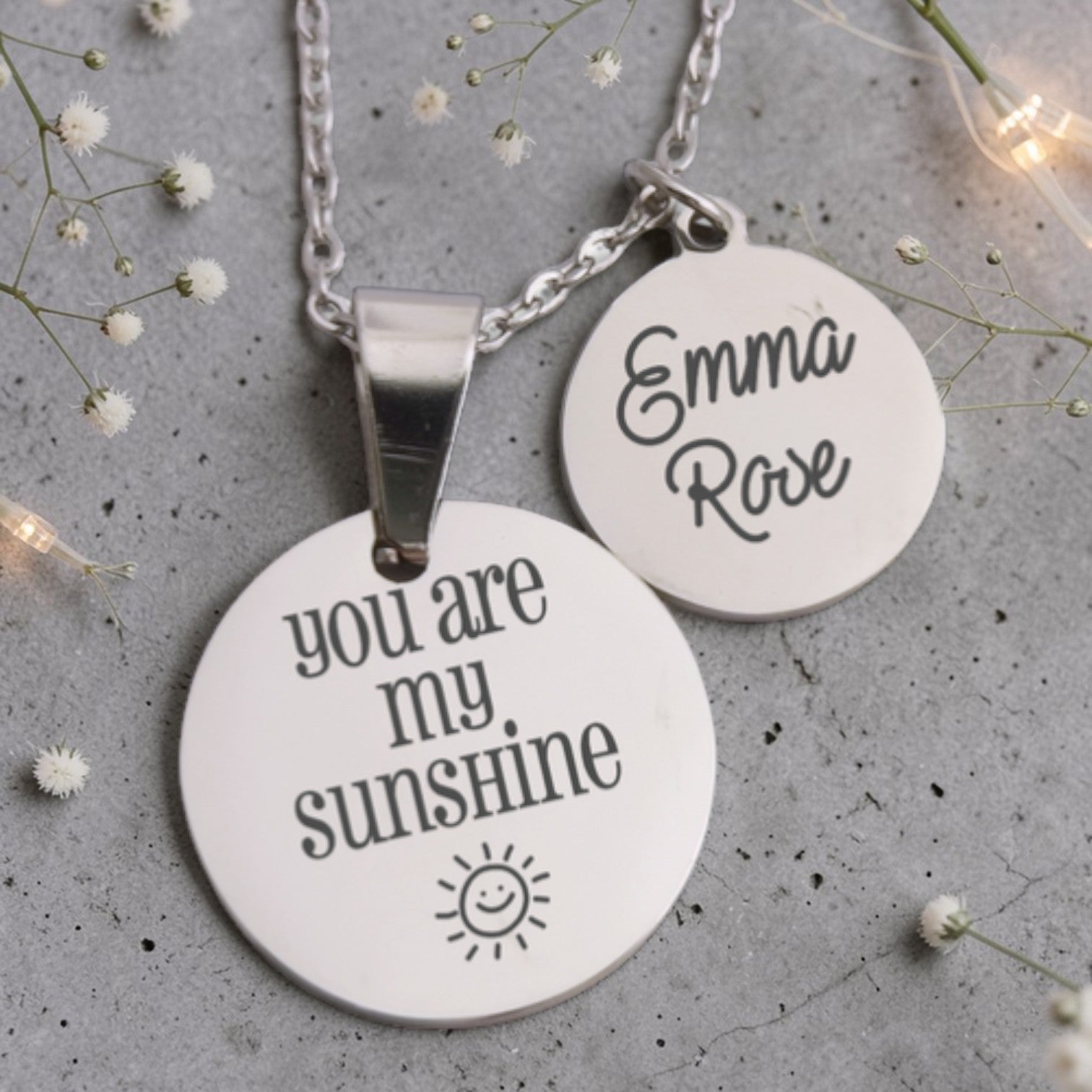 Custom Engraved Round Pendants and Chain