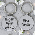 Custom Engraved Round Teacher World Keyring (front & back)