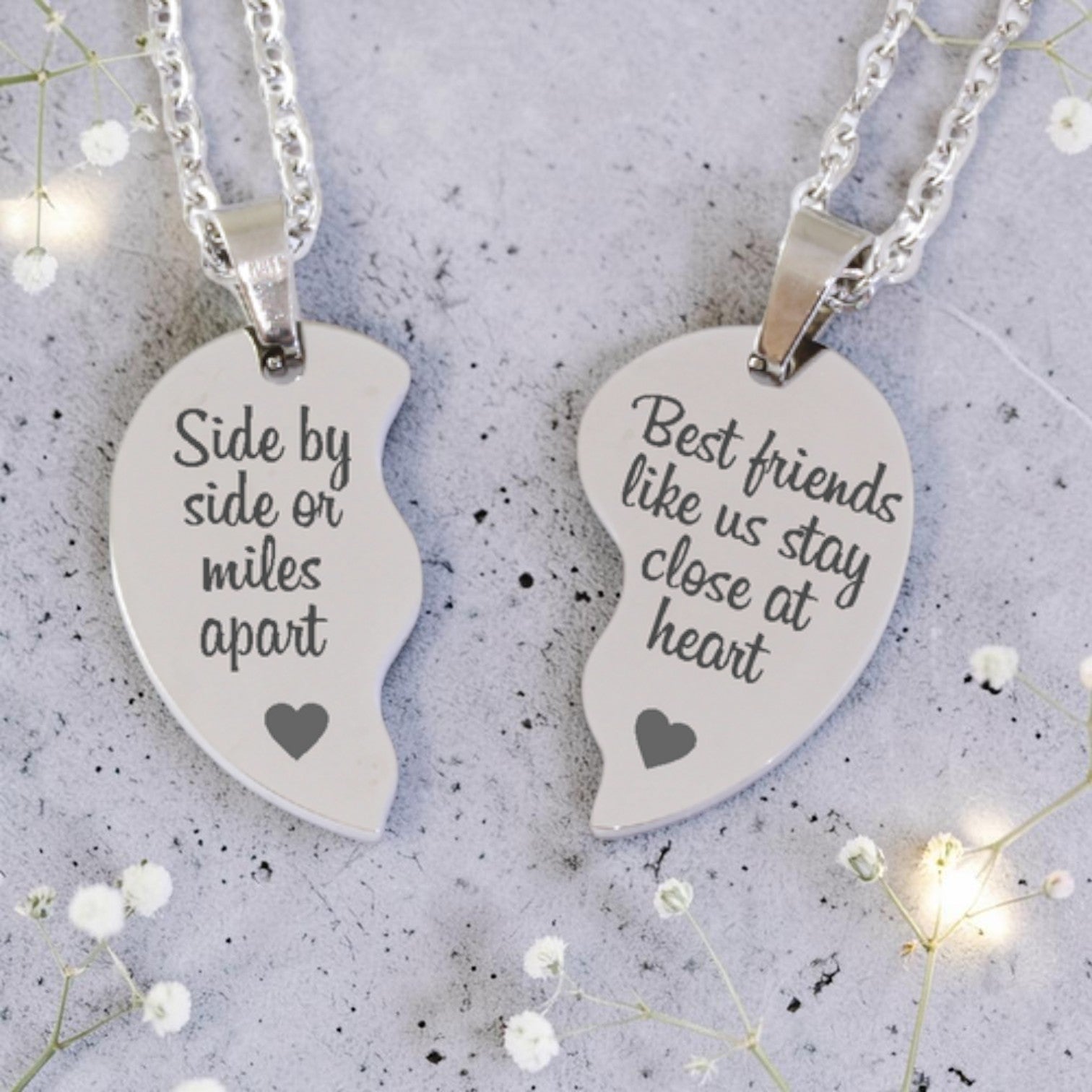 Custom Engraved Split Heart Pendants and Chains