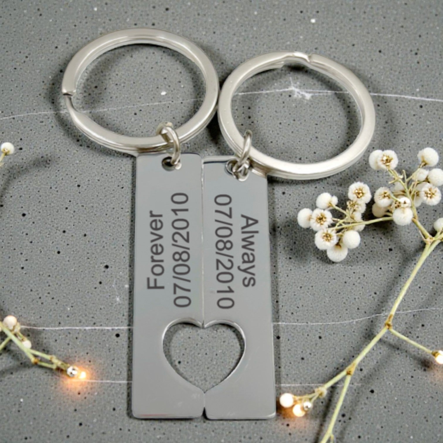 Double Heart Engraved Keyrings