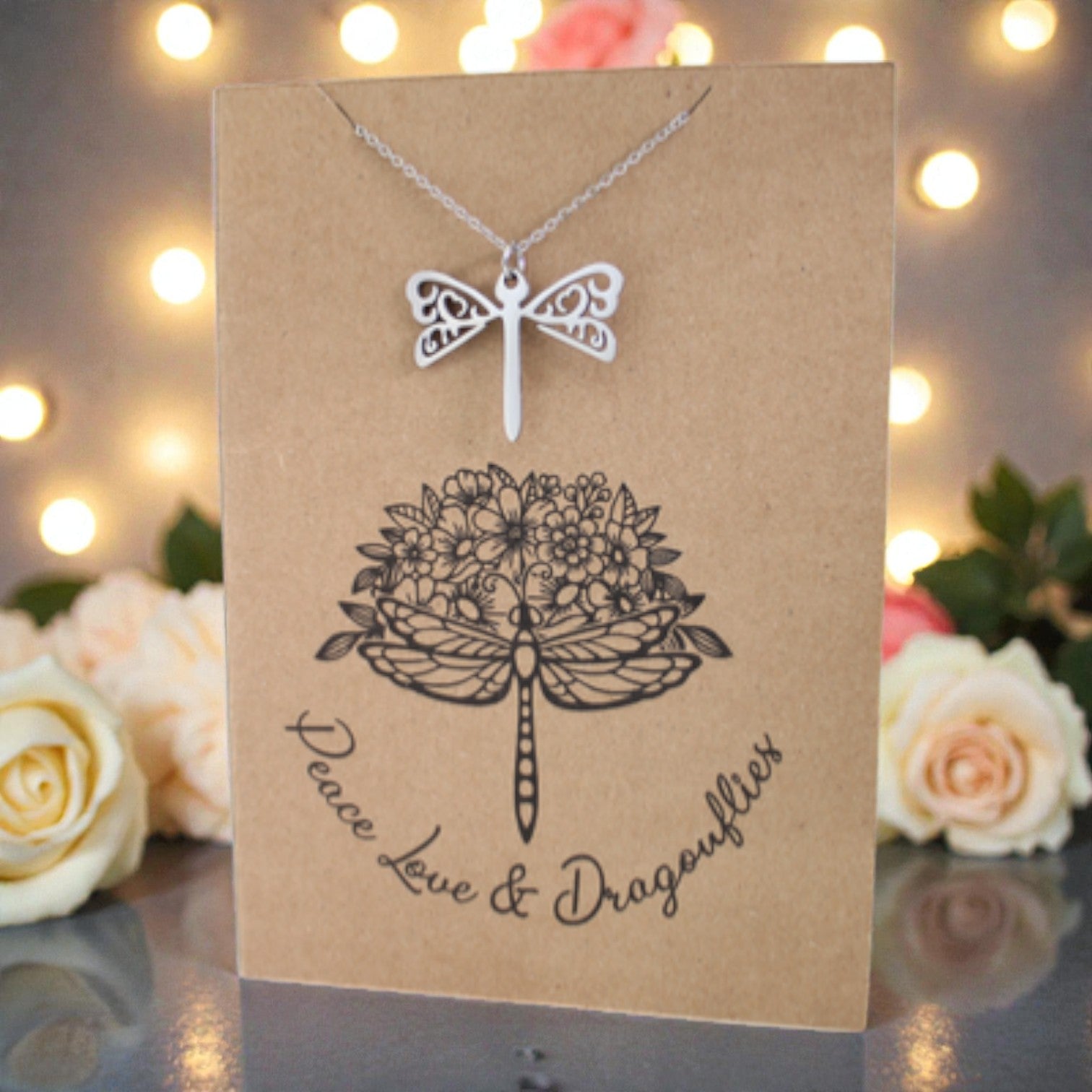 Dragonfly Pendant & Chain - Card 360