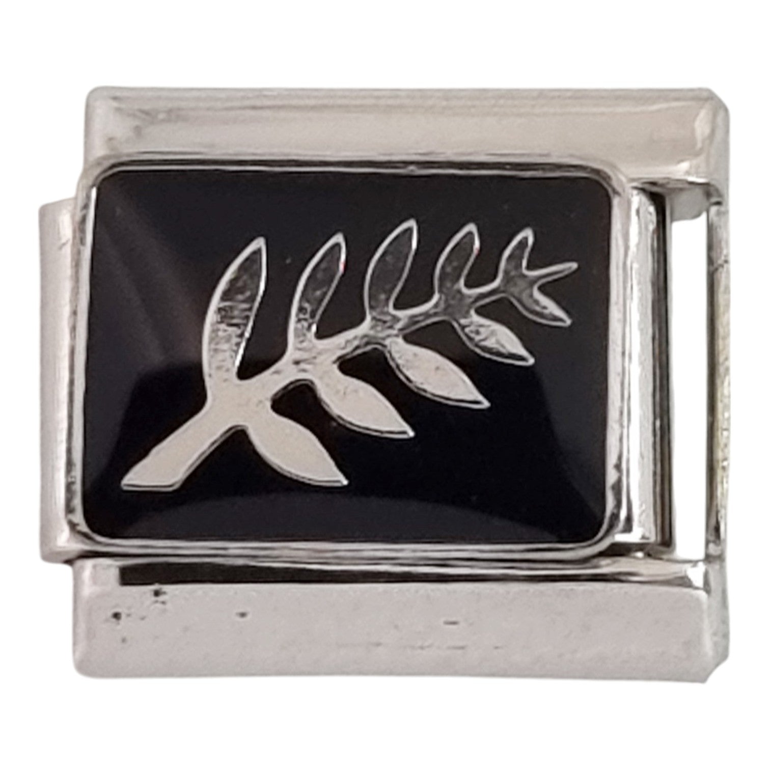 Black Silver Leaf 9mm Charm