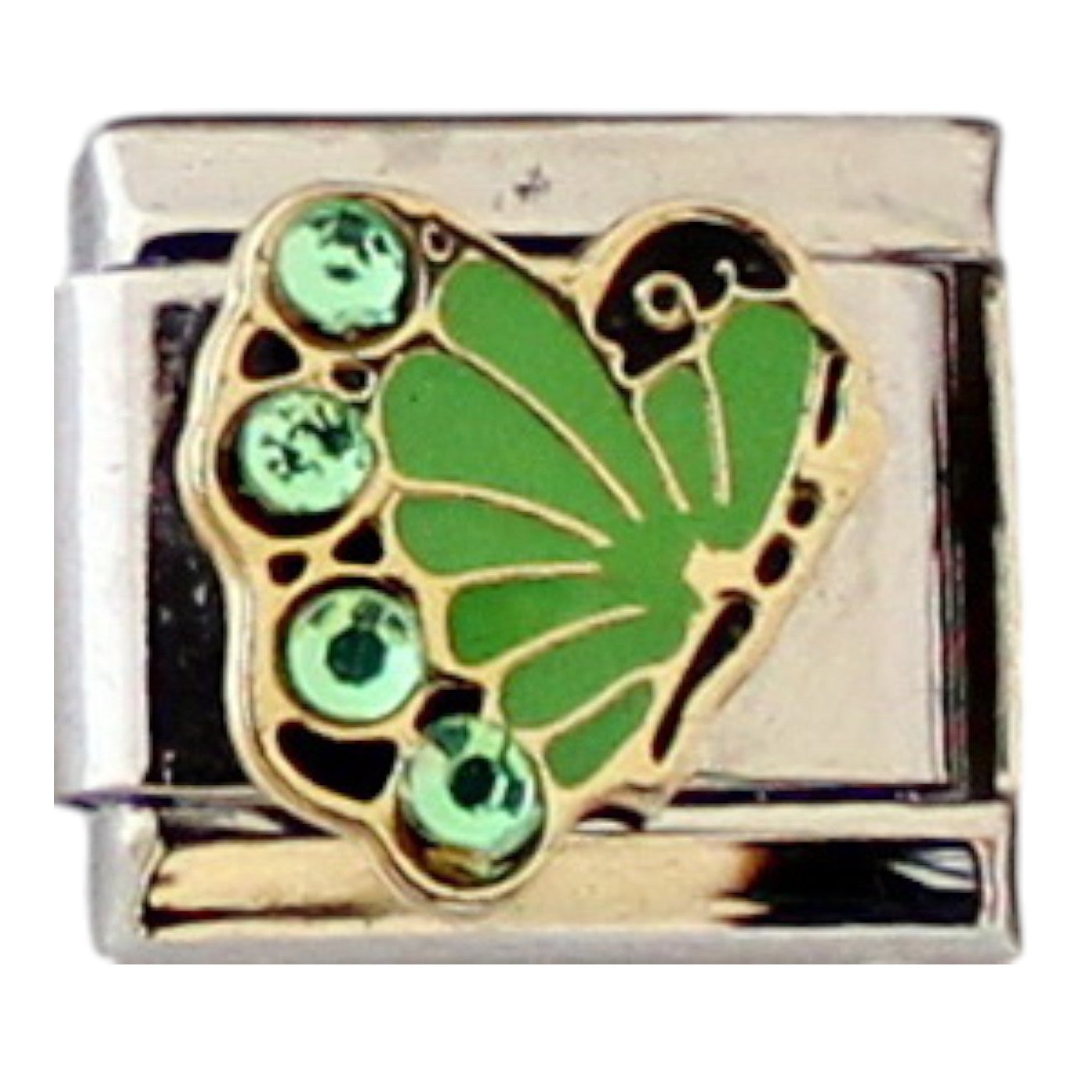 Green butterfly with stones 9mm Charm