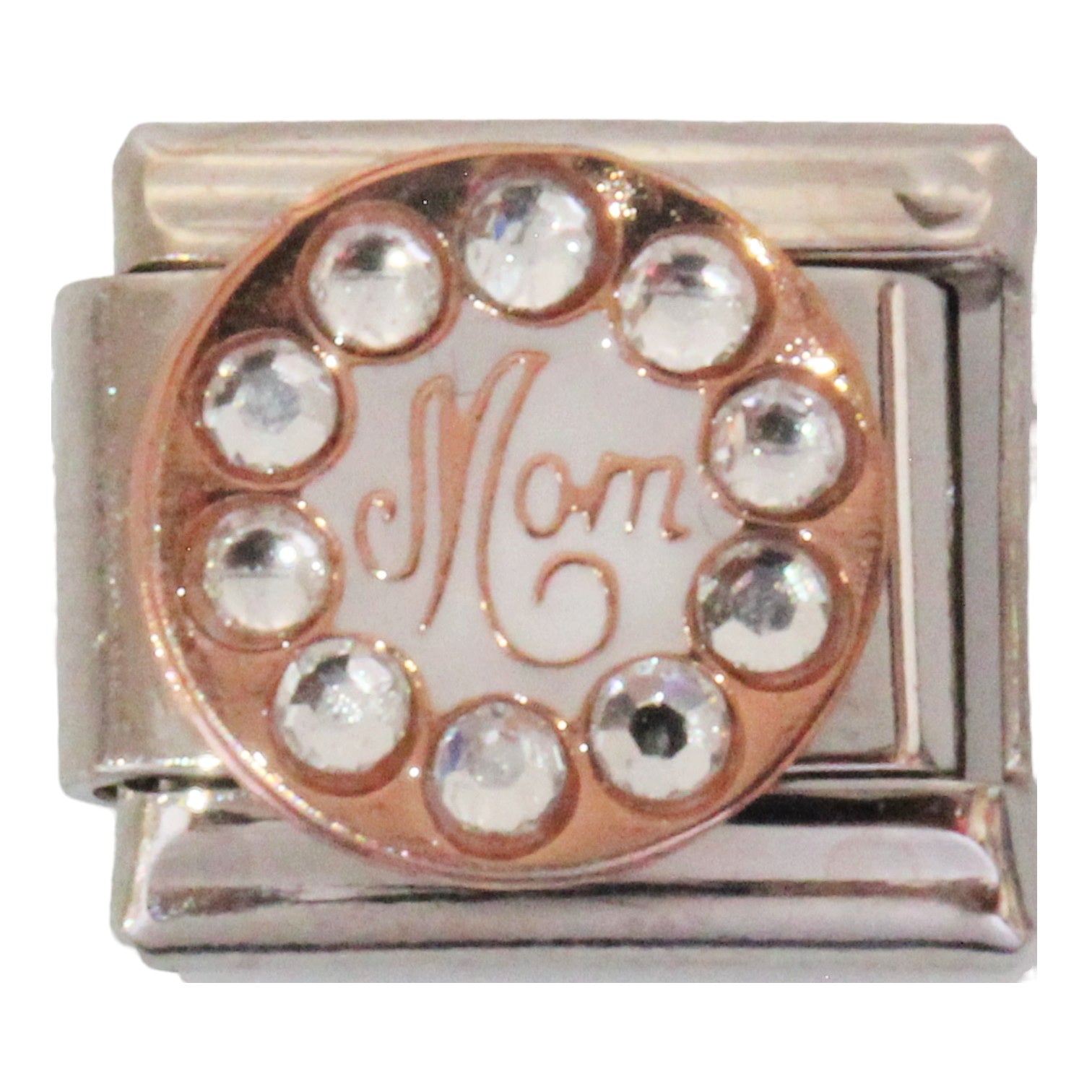 Rose gold Mom with stones 9mm Charm