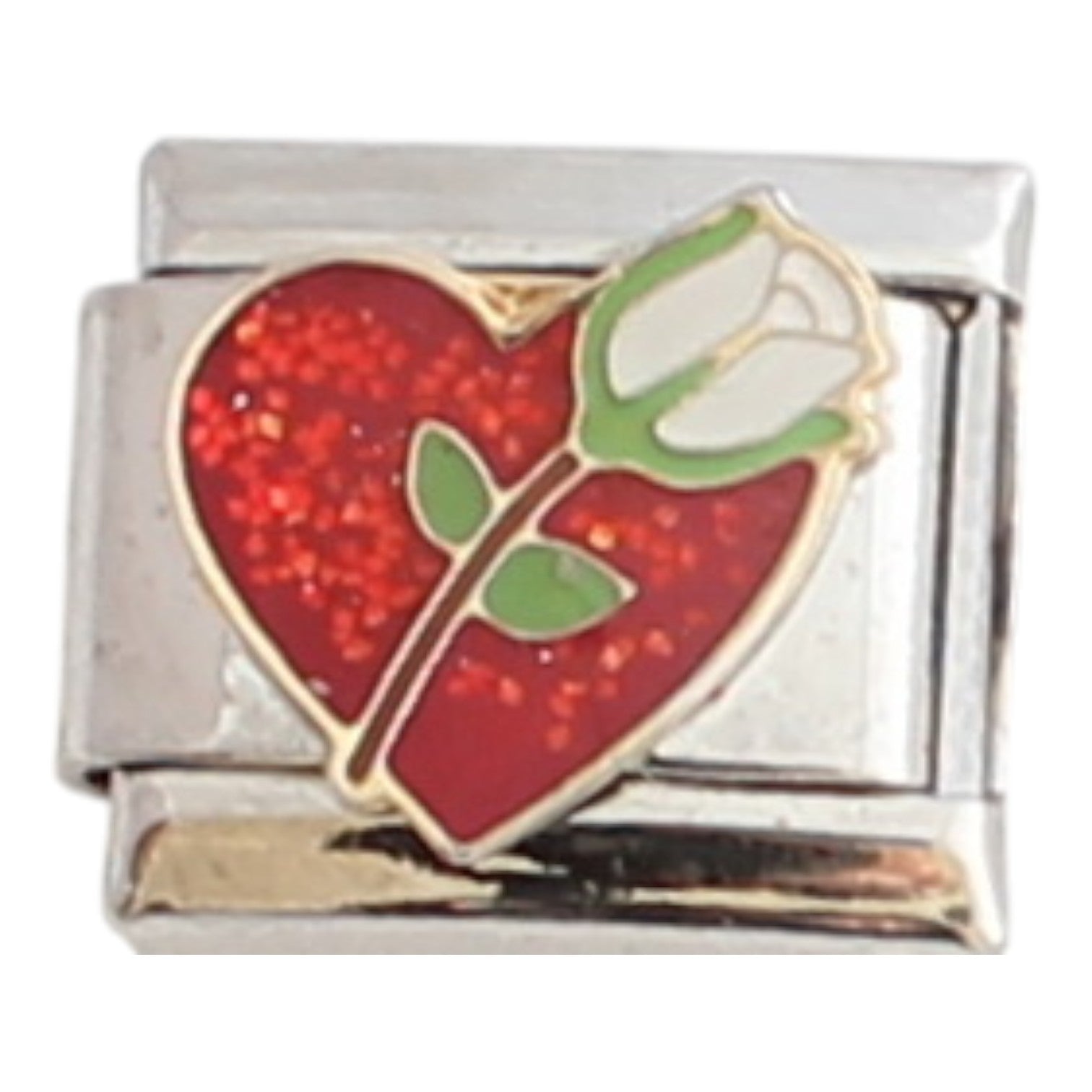Rose on heart 9mm Charm