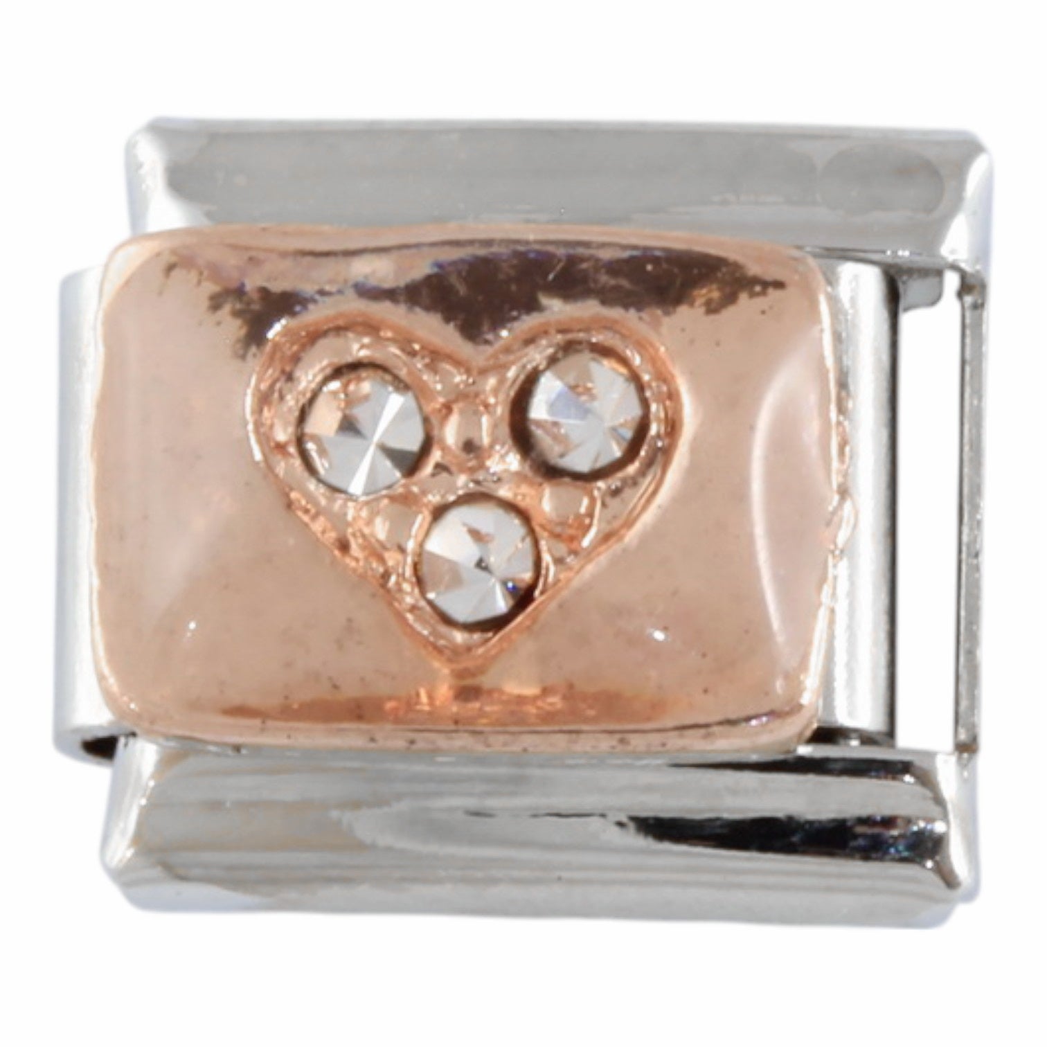 Rose Gold 3 Stone Heart 9mm Charm