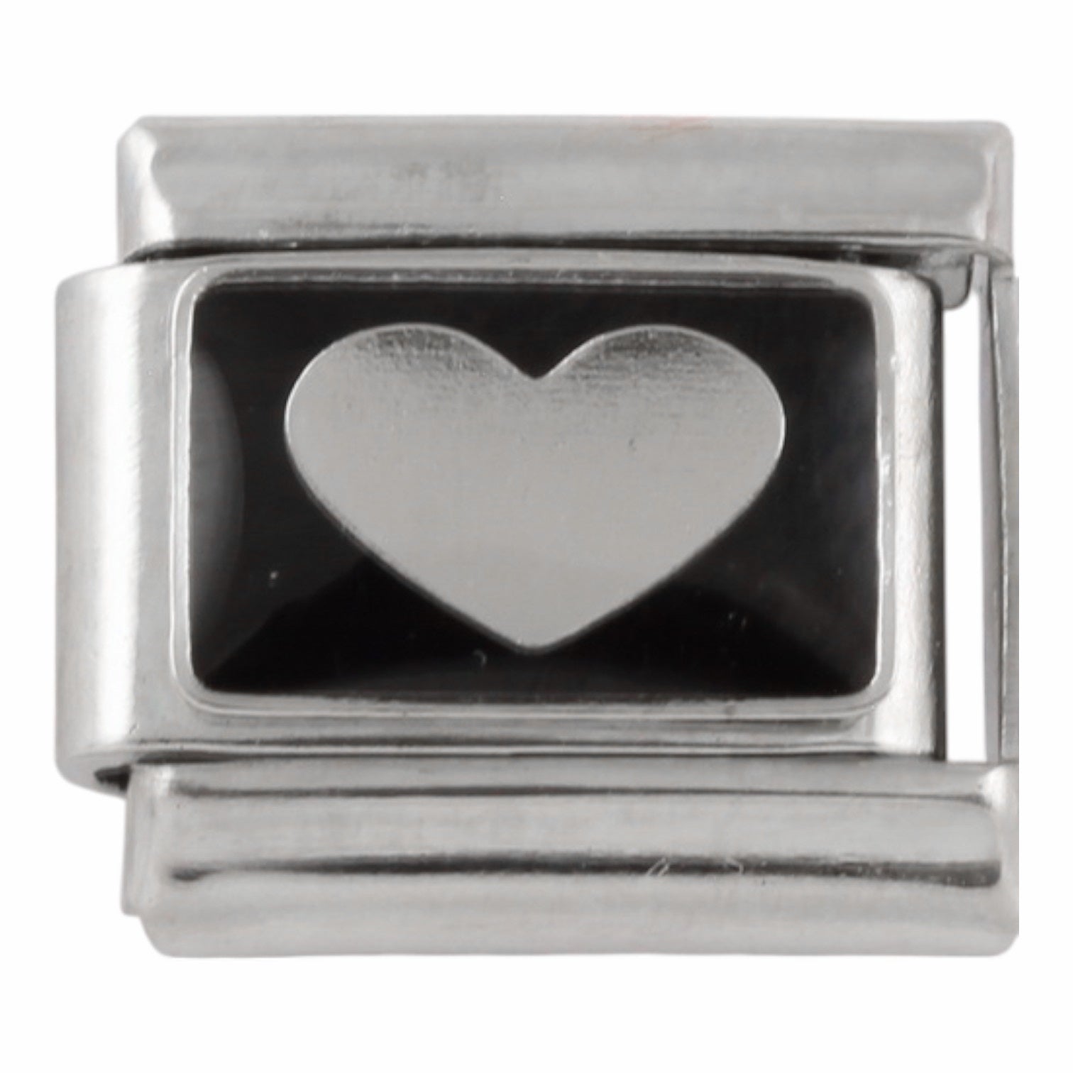 Black Silver Heart 9mm Charm