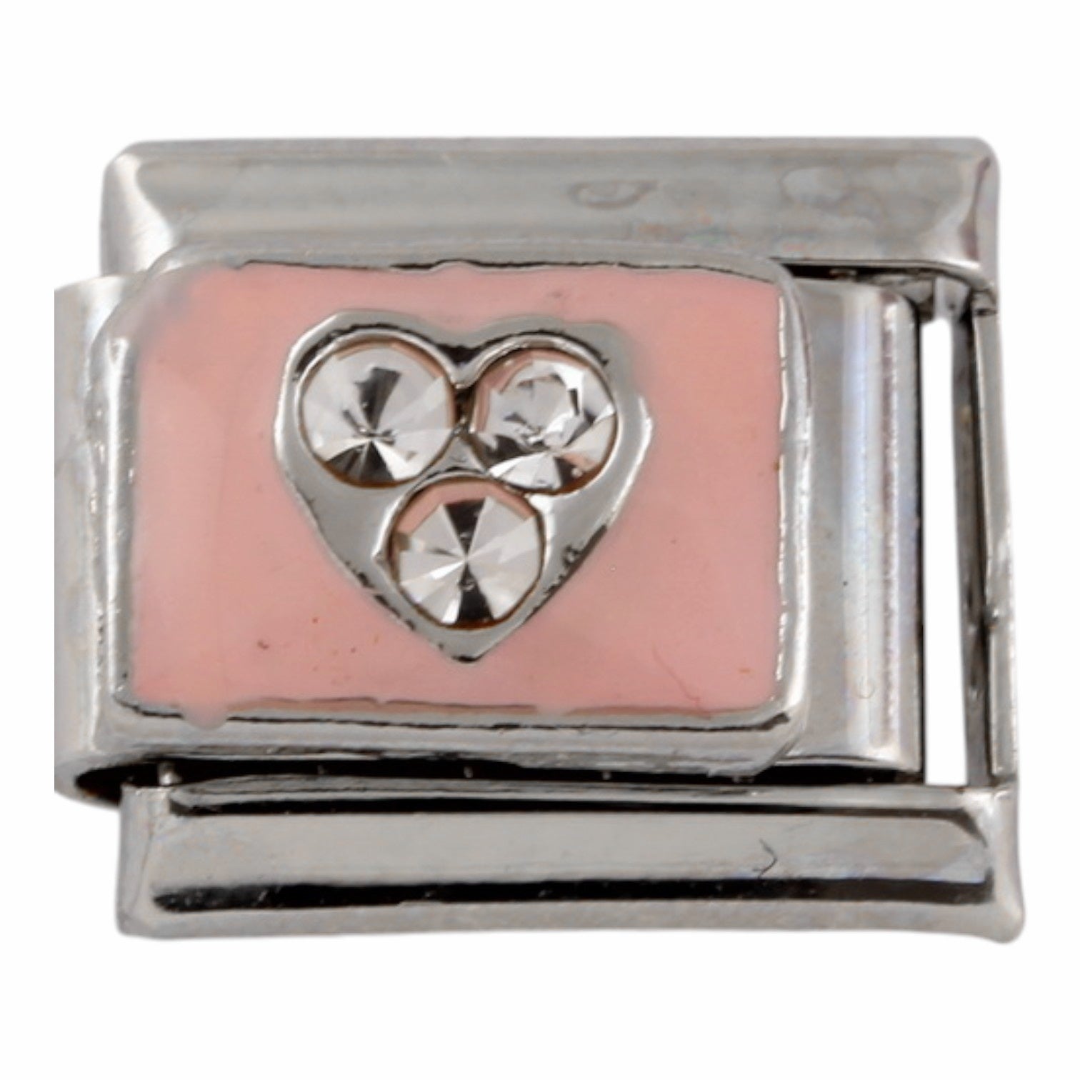 Pink 3 Stone Heart 9mm Charm