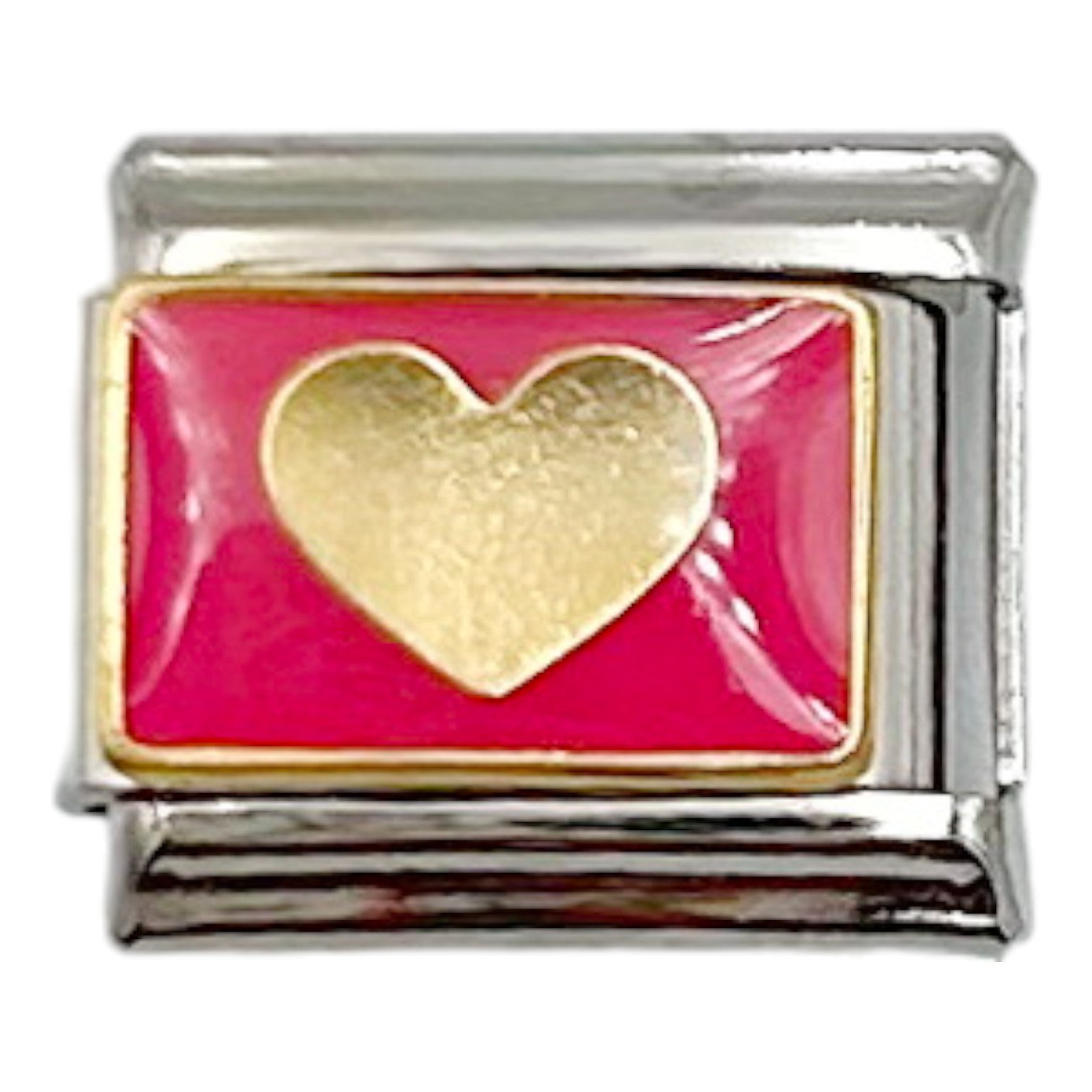 Gold Pink Heart 9mm Charm