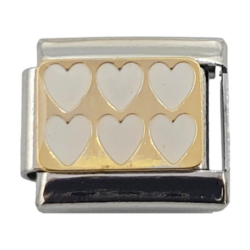 White Hearts Gold 9mm Charm