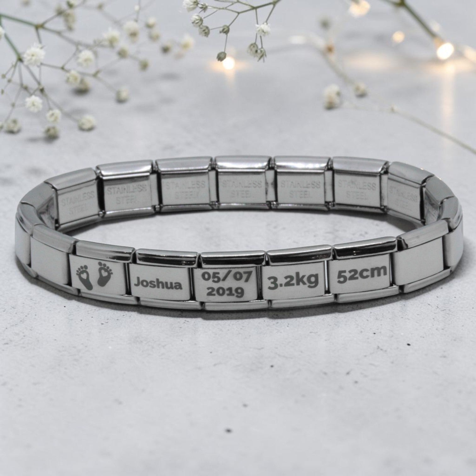 9mm Engraved Baby Birth Italian Charm Bracelet