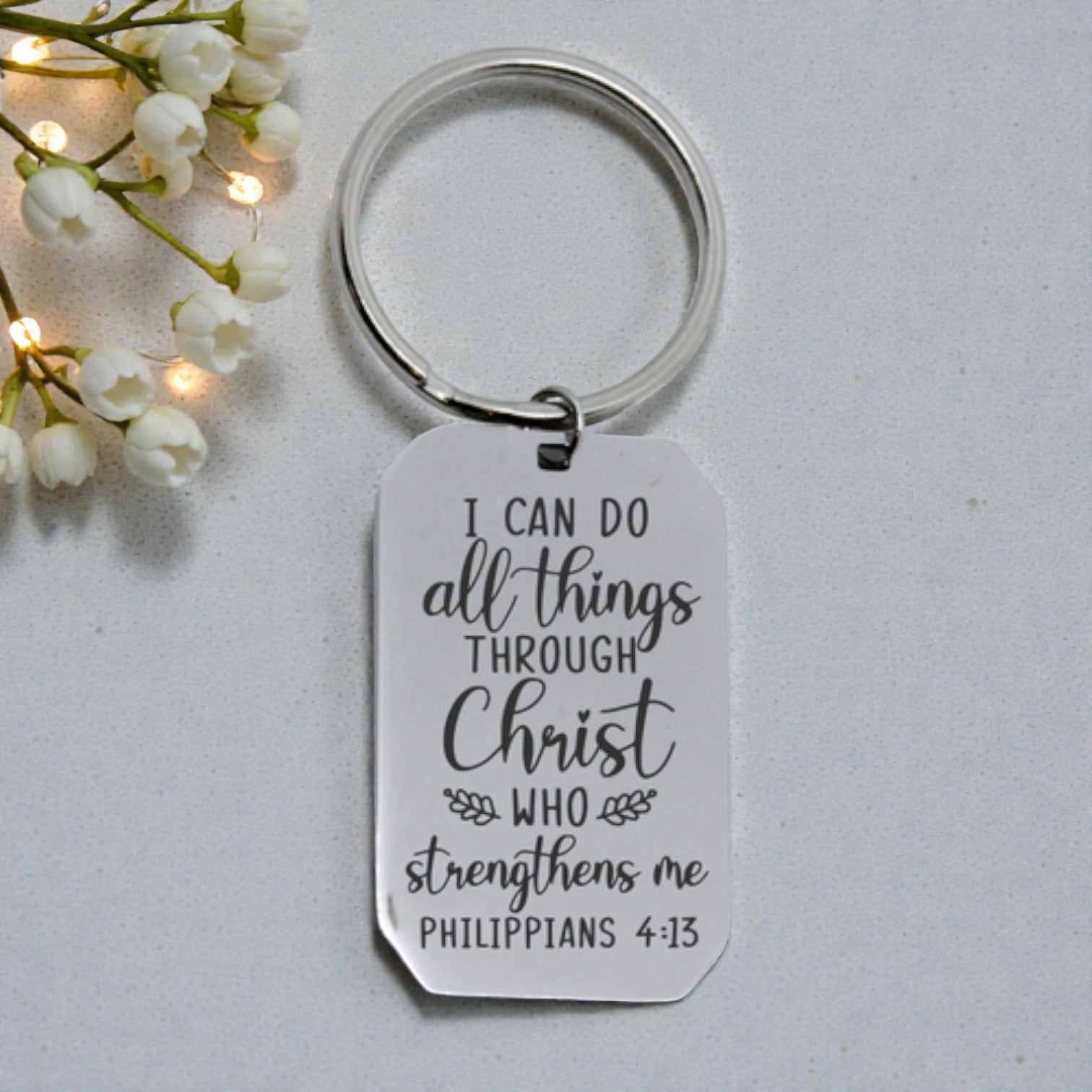 Engraved Dog Tag Keyring - I Can Do All Things