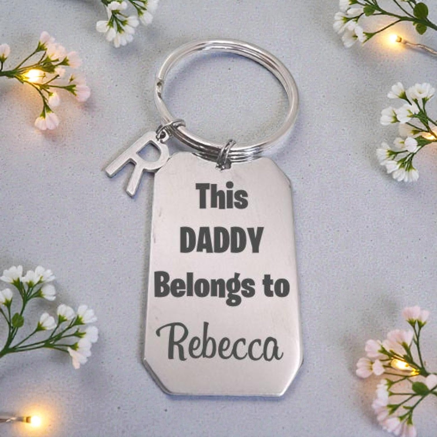 Engraved Dog Tag Keyring and Letter Charm