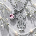 Personalized Girl Pendant with Birthstone Charm & Chain