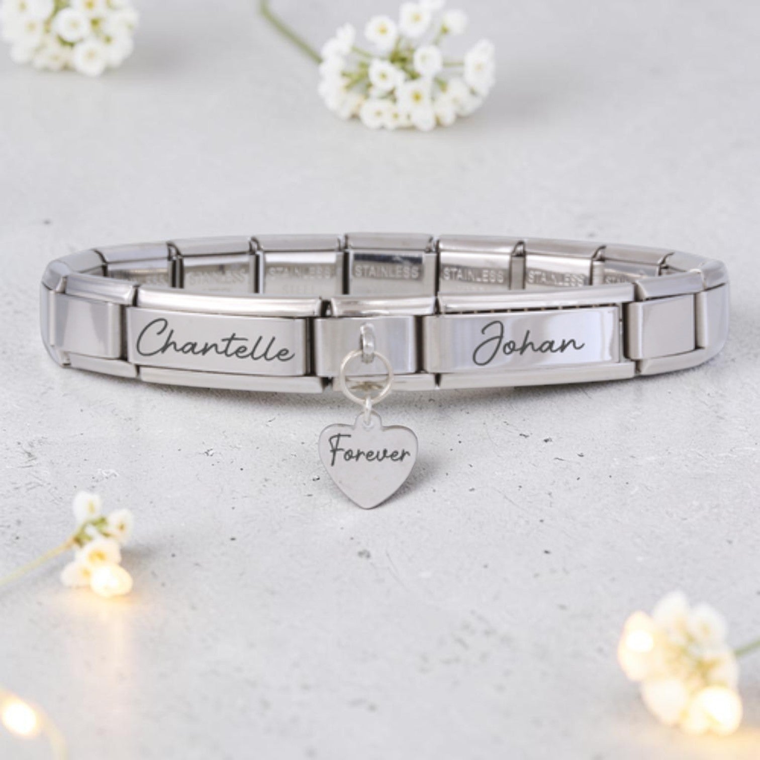 9mm Engraved Heart Dangle Italian Charm Bracelet
