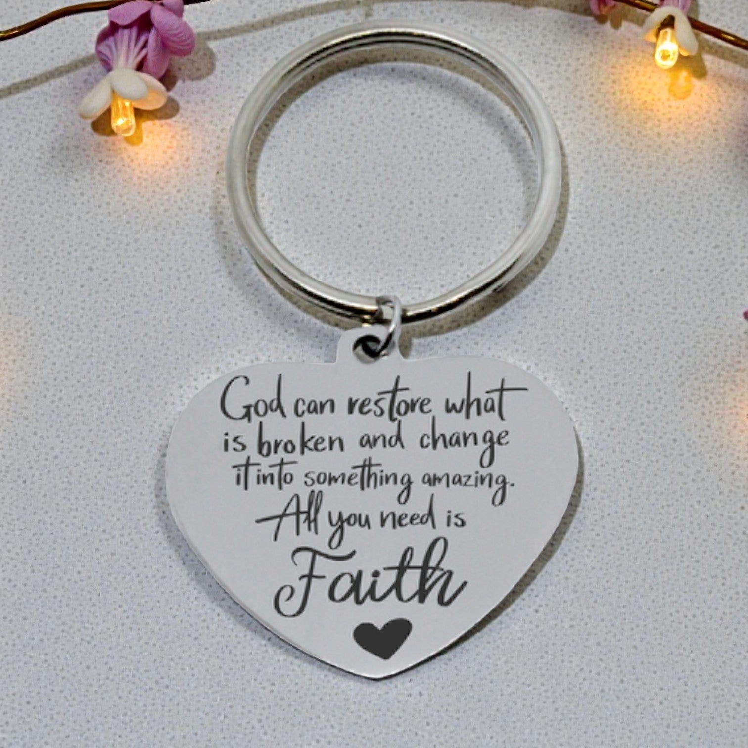 Engraved Heart Keyring - Faith