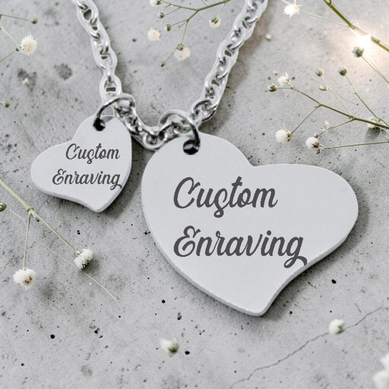 Engraved Heart Pendants with Chain