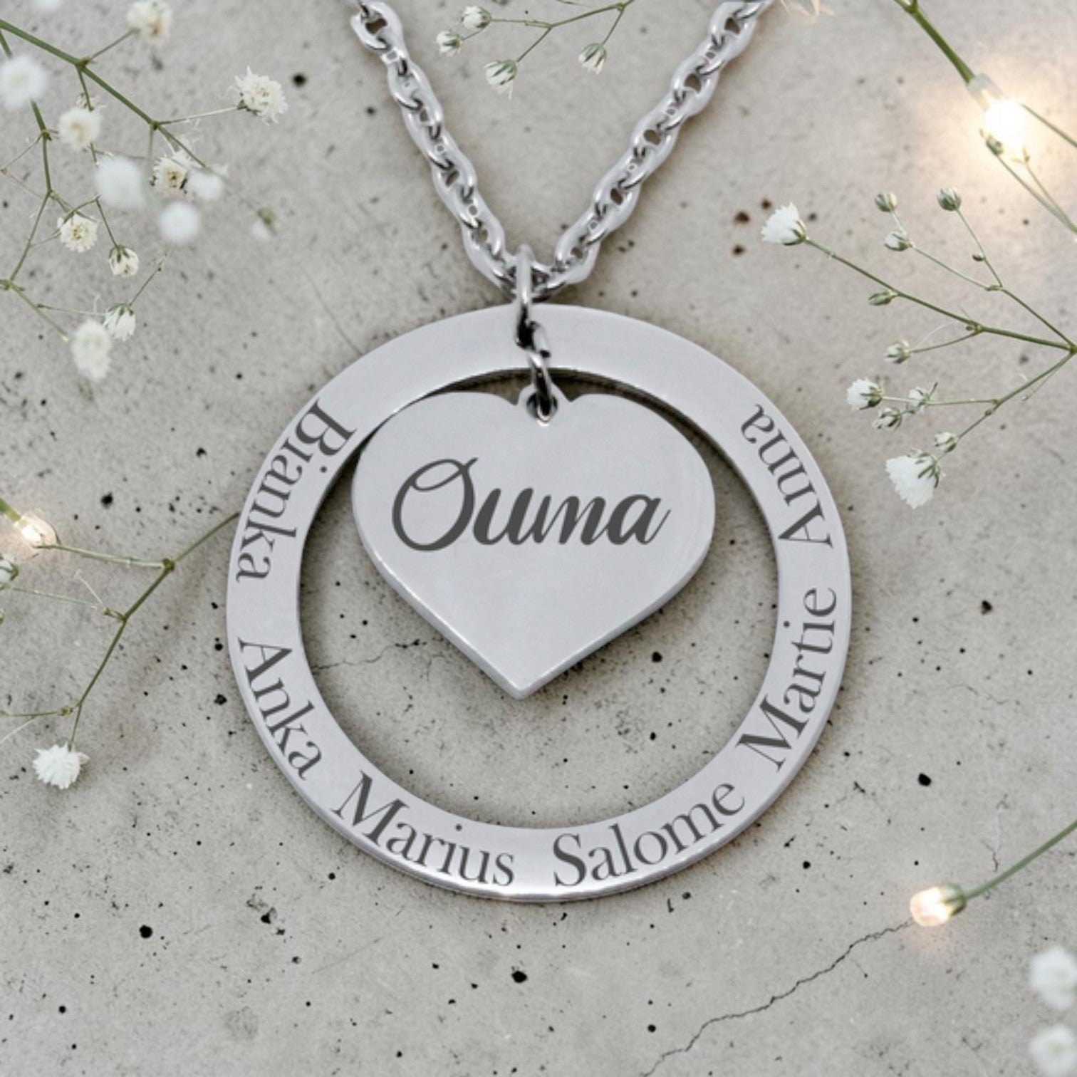 Engraved Heart & Ring Pendant with Chain