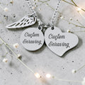 Personalized Heart & Round Pendant with Feather Charm & Chain