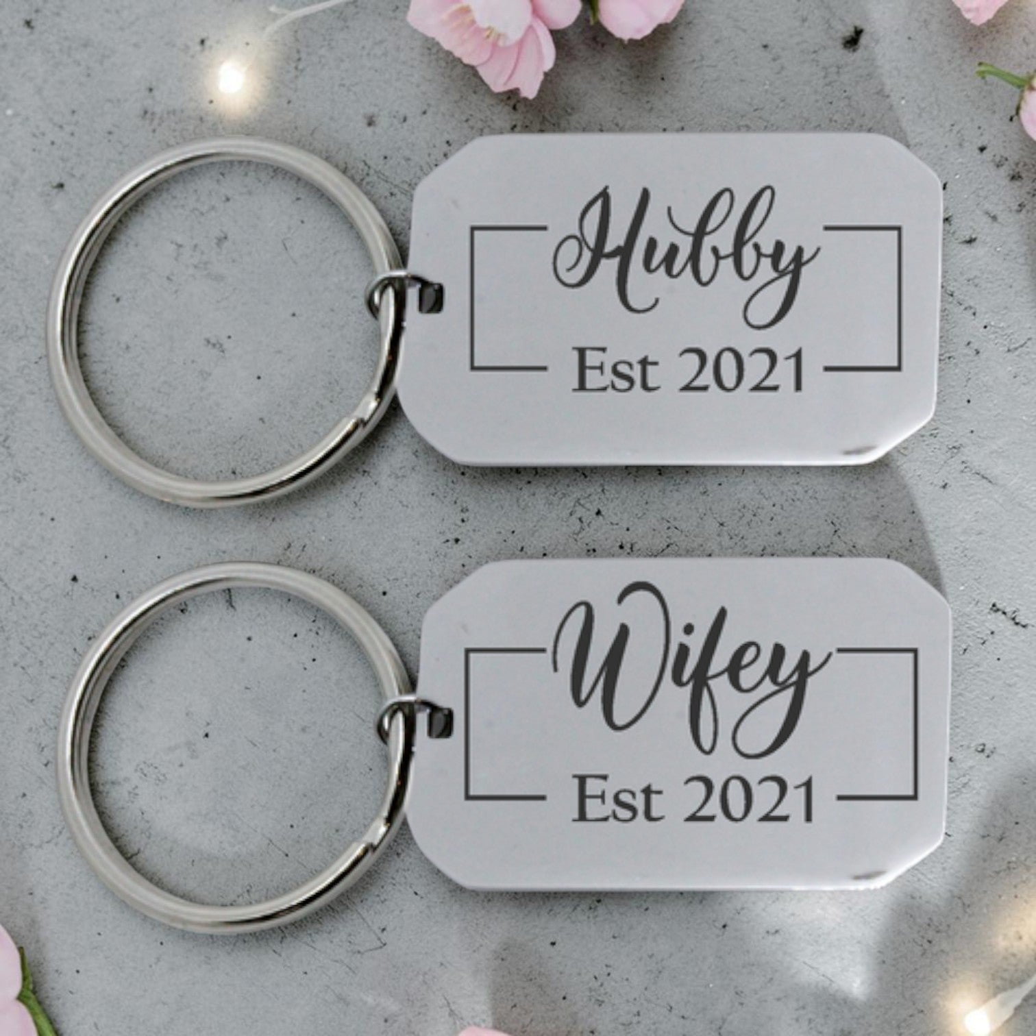 Engraved His and Hers Dog Tag Keyrings