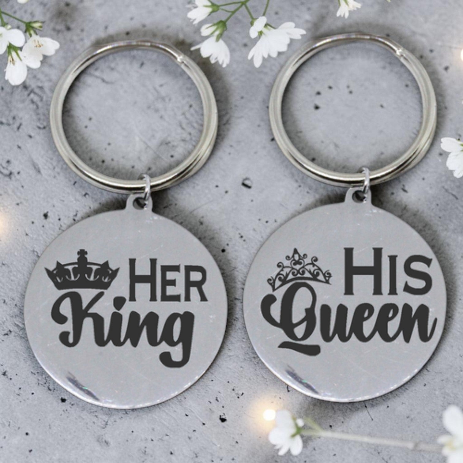 Engraved His and Hers Keyrings