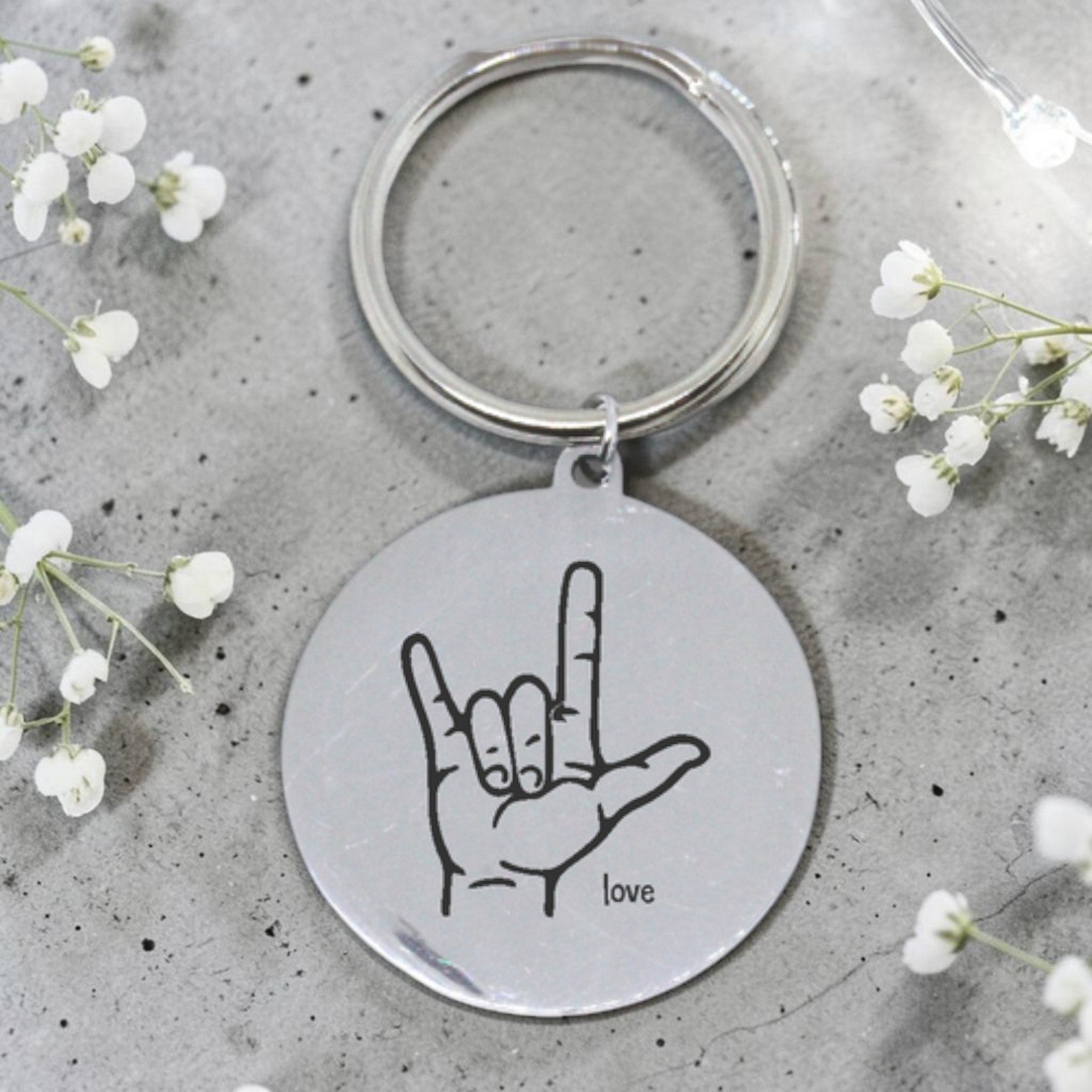 Engraved Love Sign Language Keyring