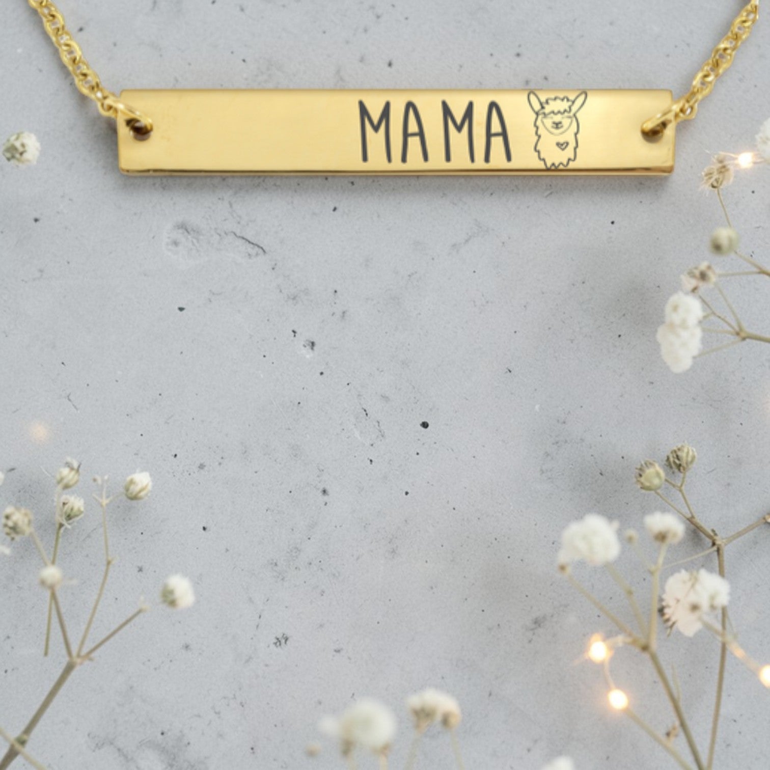 Engraved Mama Llama Horizontal Pendant and Chain