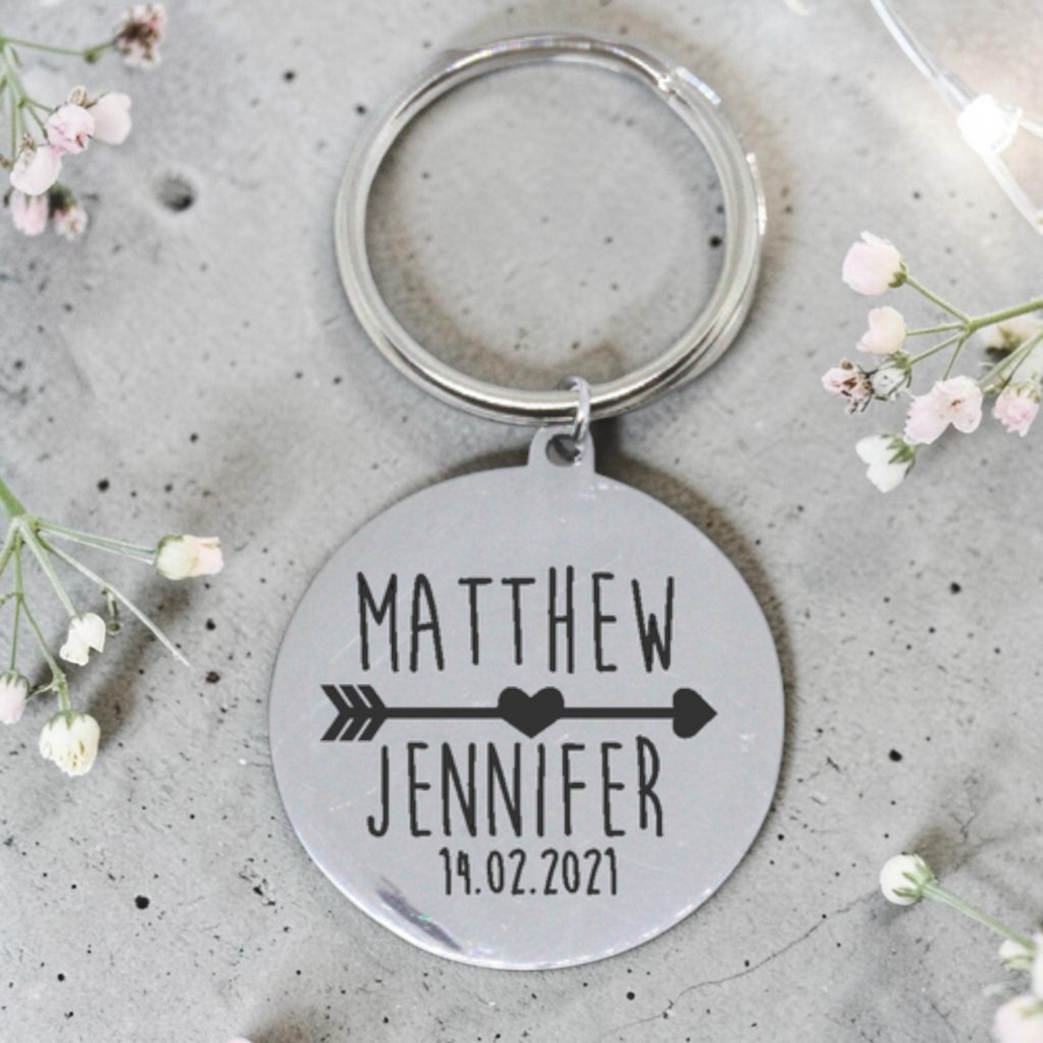 Engraved Personalized Couple Round Keyring