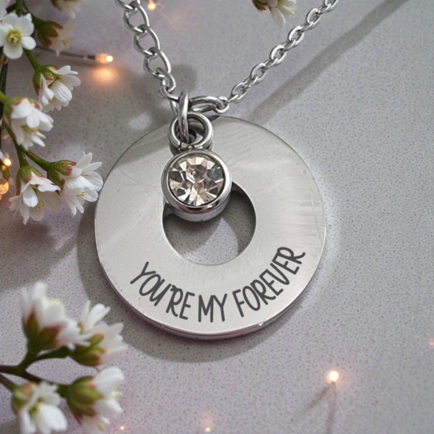 Engraved Ring Pendant & Stone Charm with Chain