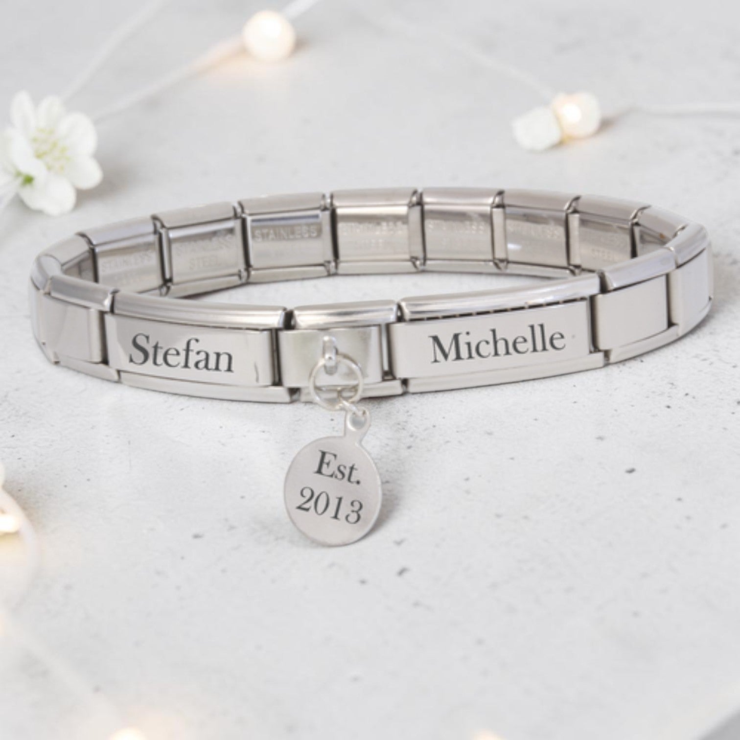 9mm Engraved Round Dangle Italian Charm Bracelet