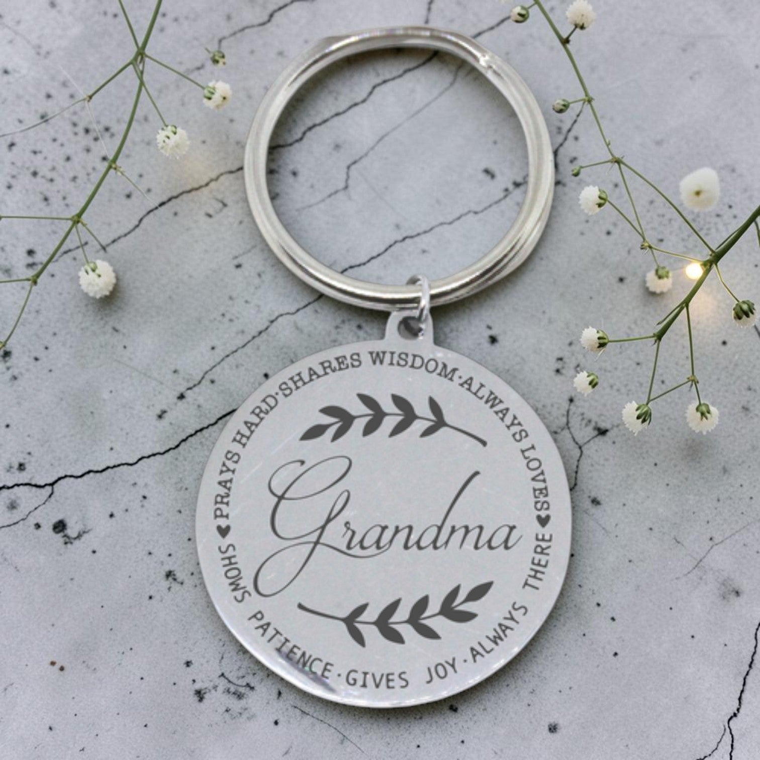 Engraved Round Grandma Keyring