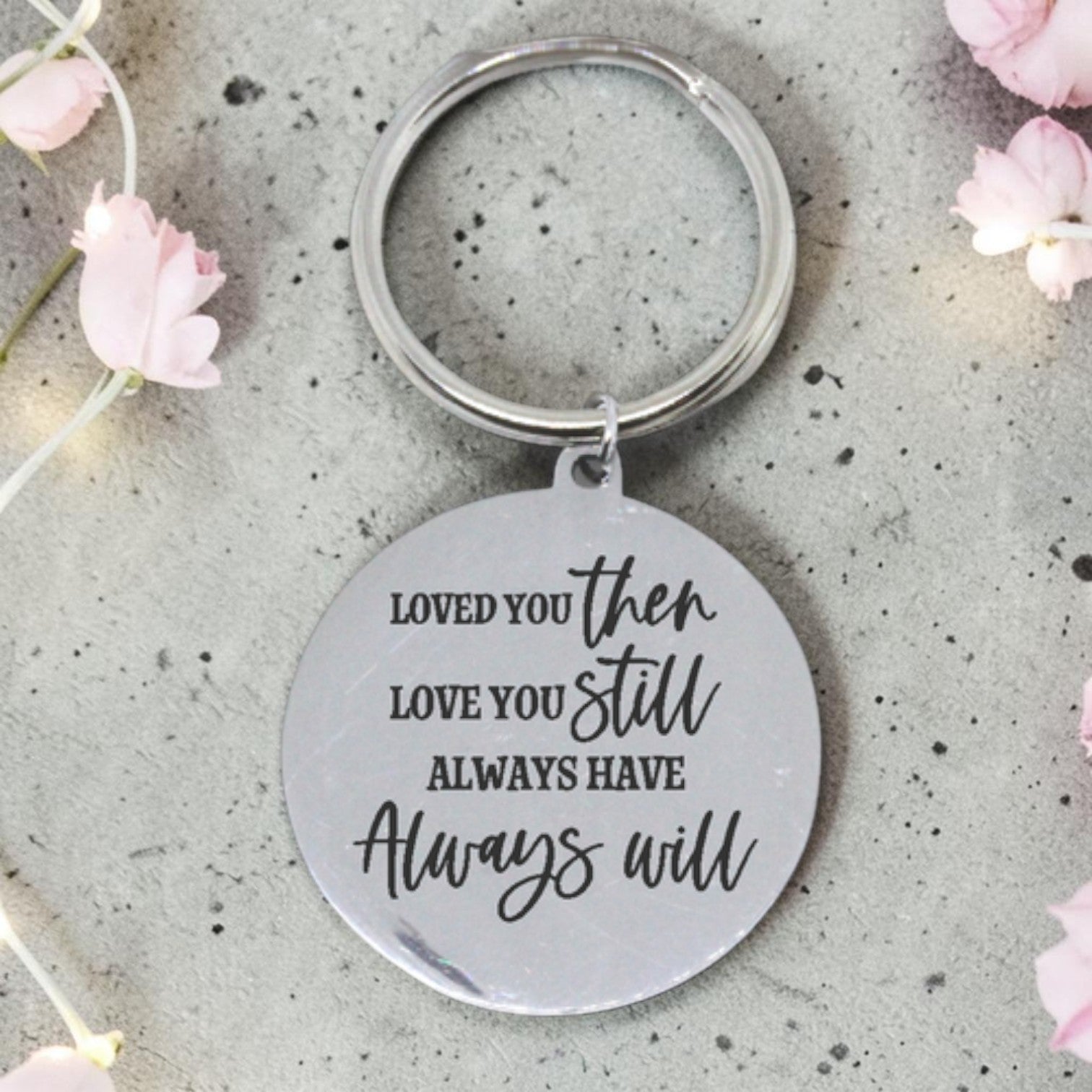 Engraved Round Love Keyring