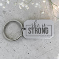 Engraved "She is Strong" Dog Tag Keyring