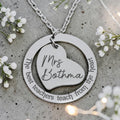 Engraved Side Heart & Ring Teacher Pendant with Chain