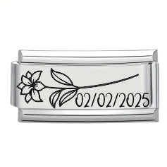 9mm Laser Italian Charm Superlink - February Flower Date